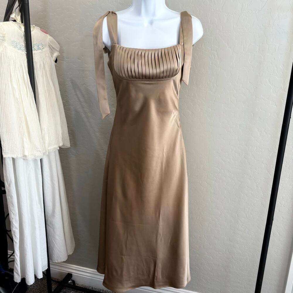 Lavish Alice Bronze Champagne Satin Milkmaid Dress Tie Straps Prom Homecoming 4